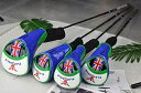 高級pu革 エナメル製 ドライバー/ウッド用 FW ヘッドカバー 4点セット イギリス国旗模様 防水仕様 青×緑