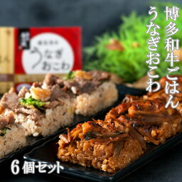 霧島湧水<strong>うなぎおこわ</strong>と博多和牛ごはん 6個セット(各3個) 【送料無料】国産 鹿児島 牛肉 うなぎ おこわ 黒毛和牛 冷凍食品 ごはん レンジ ギフト プレゼント 贈答 内祝い レンチンご飯 冷凍グルメ のし 内祝い 贈答 鹿児島鰻 鹿児島うなぎ 母の日