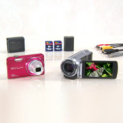 【送料無料】ビクター　デジタルビデオムービー「GZ-E180」＆カシオ　デジカメ「EXILIM EX-ZS20」2012年6月新発売のフルハイビジョンムービーに、カシオのデジカメ「EXILIM EX-ZS20」、16GBのメモリーカード2枚をお付けしたセットが39,800円!