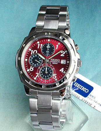 SEIKO薄型クロノグラフが超特価!!セイコー正規海外品SND495PC赤ダイアル/日本製ムーブメント搭載メンズ　腕時計
