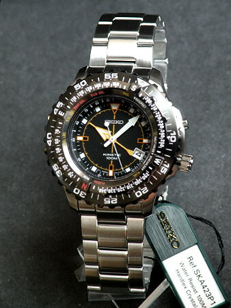 SEIKOセイコー海外逆輸入モデルSKA423P1シルバーメタルキネティック搭載KINETIC日本製ムーブメント文字盤ブラック/メンズ　腕時計