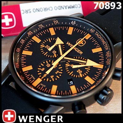 【WENGER】ウェンガーコマンドクロノSRC70893ブラック×オレンジクロノグラフ タキメーターCommando/コマンド SRC