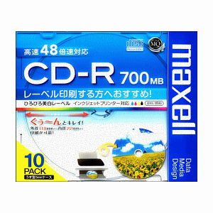 マクセル データ用CD-R インクジェットプリンター対応48倍速対応 10枚パックCDR700S.WP.S1P10S