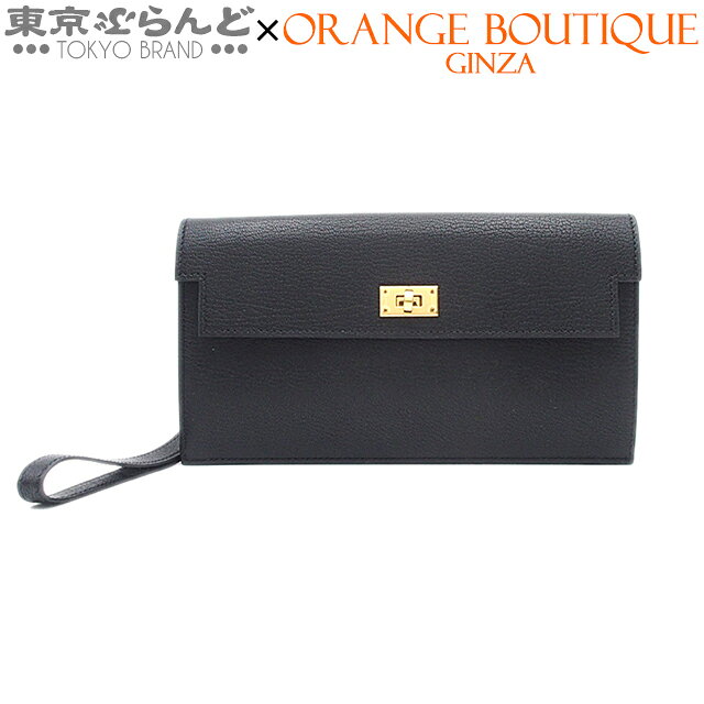 【中古】【返品可】エルメス HERMES ケリーポケット ロング 長財布 レディース シェーブル 長財布 2024年 W刻印 2024年 ブラック ゴールド金具 展示未使用 [送料無料] 25XM 101833624
