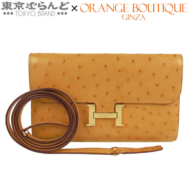 【中古】【返品可】エルメス HERMES コンスタンス ロング トゥー ゴー レディース オーストリッチ 長財布 ショルダーバッグ Z刻印 2021 サフラン ゴールド金具 [送料無料] 25XM 101833560