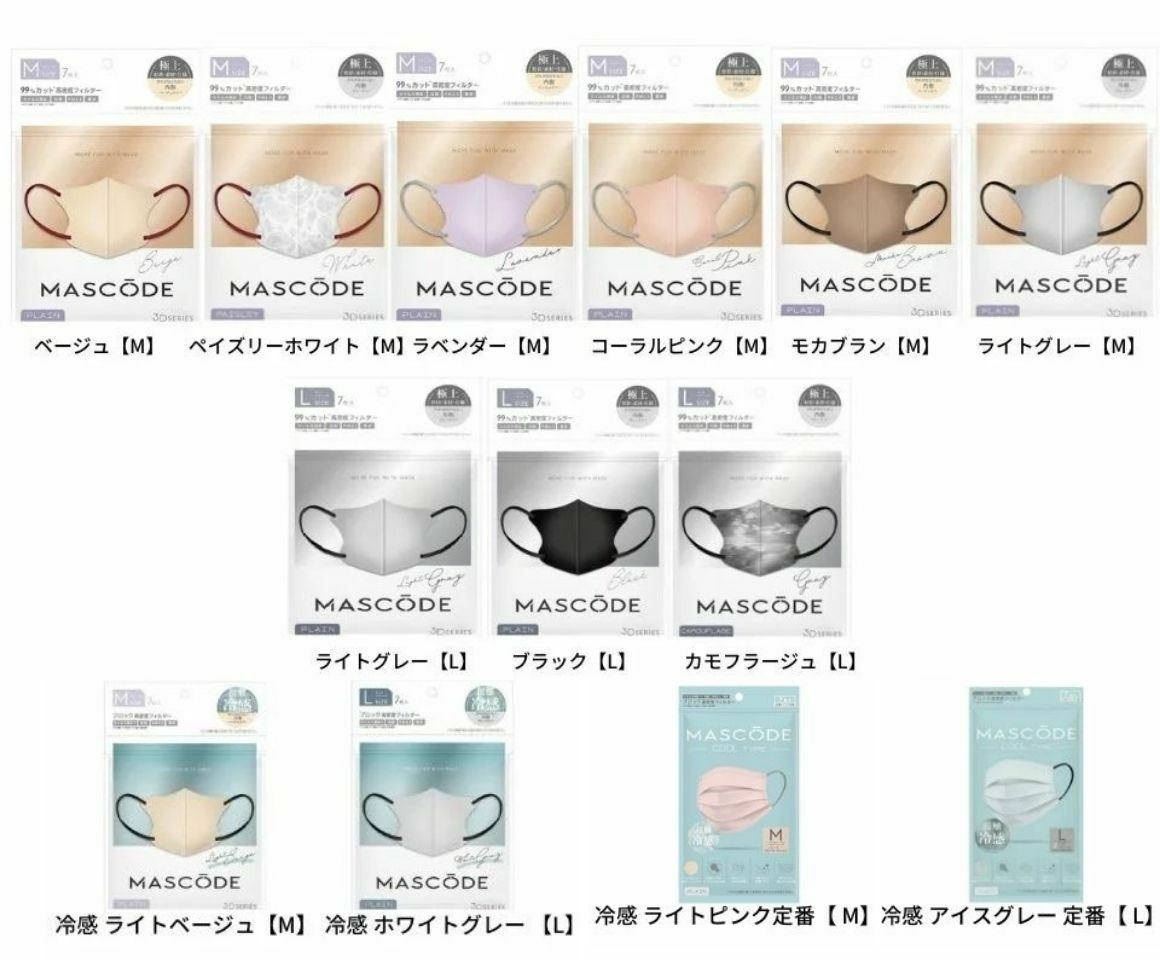 【選択】<strong>マスコード</strong> 3Dシリーズ M L 7枚入り 立体型マスク/ CICIBELLA ENJOY YOURSELF MASK ファッションマスク 不織布マスク 3D立体構造 カラー不織布 MASCODE Mサイズ Lサイズ 冷感タイプ 冷感<strong>マスコード</strong>