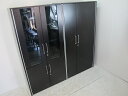 オカムラ マスターライン 木製 ワードローブ+ガラス書庫 2点セット ダークブラウン