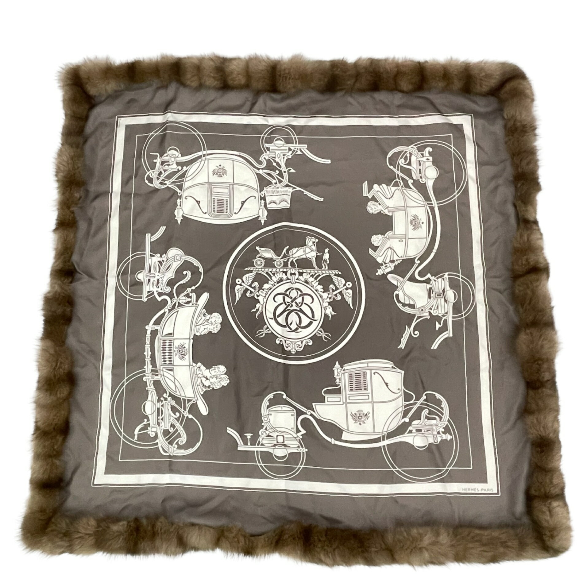 レア 希少 新品同様 HERMES エルメス スカーフ マフラー ストール ショール 大判 カレ90 エクスリブリス EX-LIBRIS シルク セーブル グレー