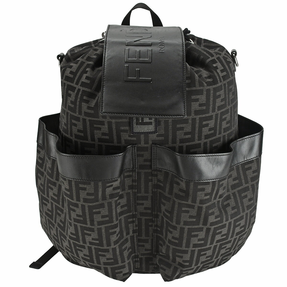 【クーポンで値引！ポイント3倍！】 フェンディ FENDI ズッカ柄 FFロゴ リュック ストライク バックパック 7VZ056 FFジャガード キャンバス レザー グレー ブラック 黒 デイパック 【中古】