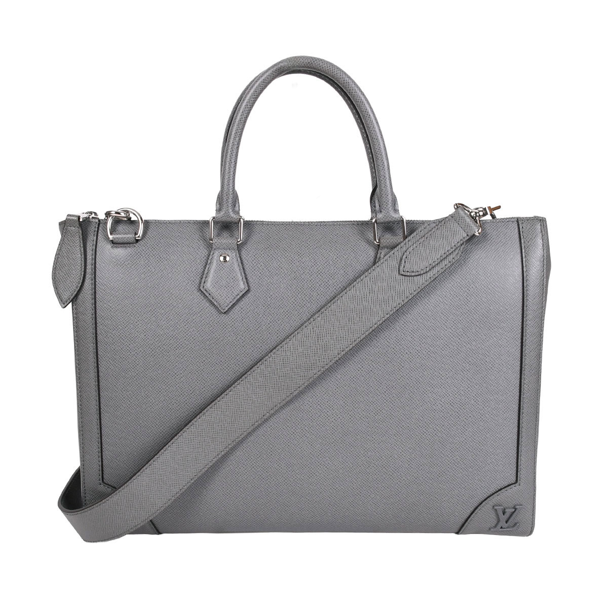 【クーポン利用でお得！ポイントUP！】 ルイヴィトン LOUIS VUITTON タイガ スリム ブリーフケース メンズ タイガレザー シルバー金具 グレー M30856 【中古】