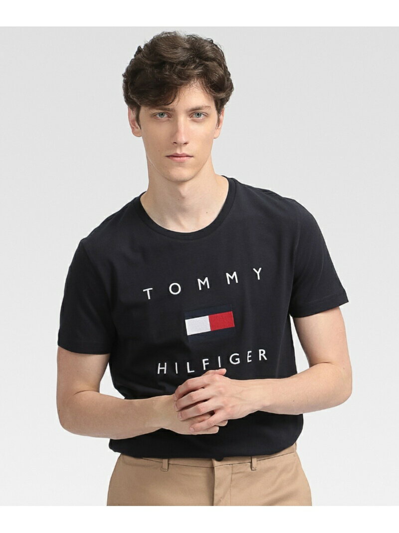 [Rakuten Fashion]【SALE／40%OFF】(M)TOMMY HILFIGER(トミーヒルフィガー) フラッグロゴプリント Tシャツ TOMMY HILFIGER トミーヒルフィガー カットソー Tシャツ ネイビー ブラック ホワイト【RBA_E】