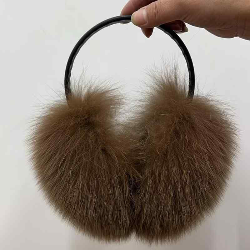 イヤーマフ レディース かわいい 狐毛 キツネ 暖か 耳カバー 防寒 深棕色 秋冬 アウトドア 普段使い