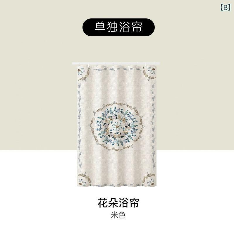 カーテン 防水 厚手 浴室用 防カビ シャワーカーテン バスカーテン 間仕切り 撥水加工 麻 リネン ボヘミアン 花柄 白