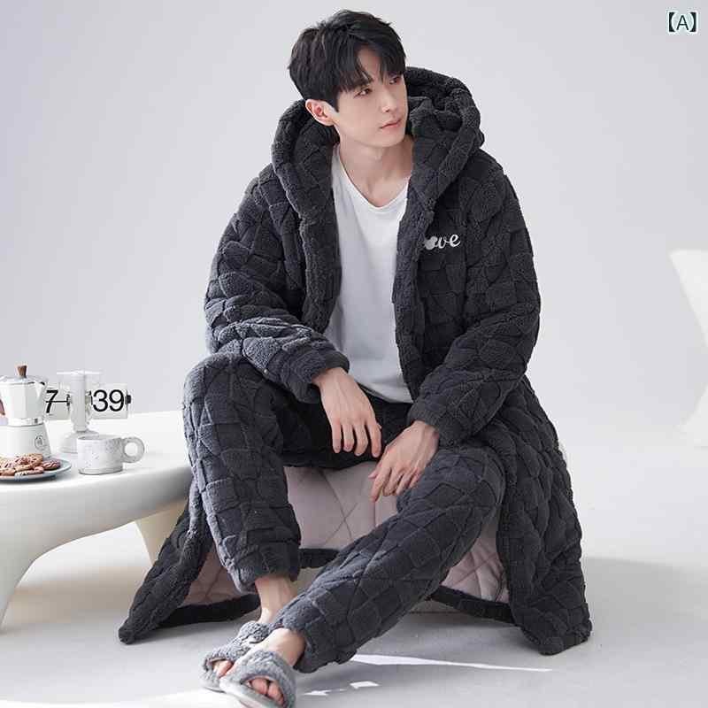 パジャマ メンズ 男性用 珊瑚绒 寝巻き フリース 厚手 三層 あったか 暖かい フランネル 部屋着 ルームウェア 冬 超厚 401-500g ポリエステル 翻領 リラックス ゆったり 快適 防寒 保温