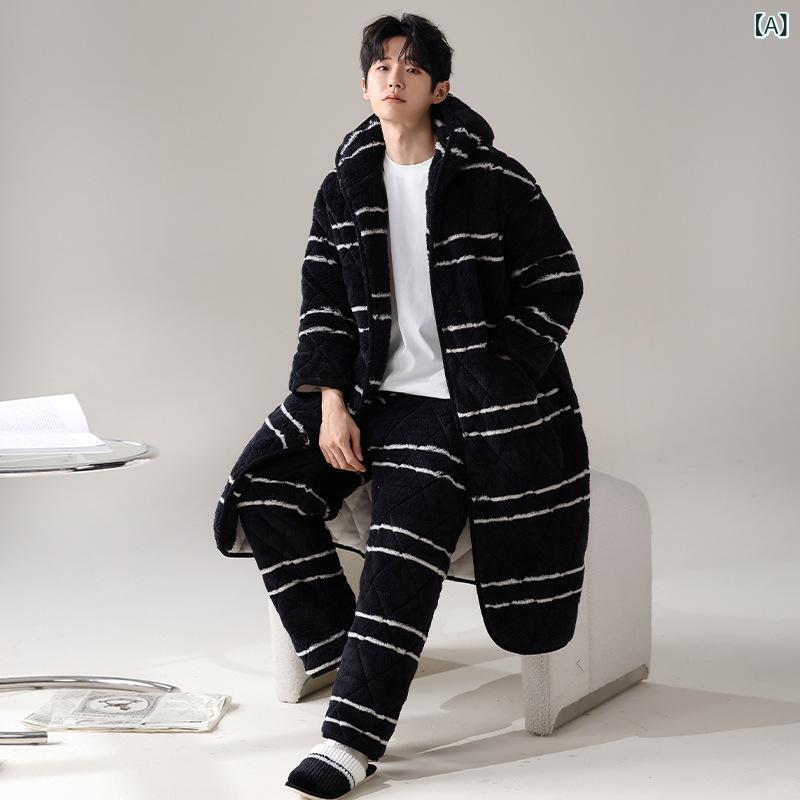 パジャマ メンズ 男性用 冬用 サンゴフリース 三層 厚手 暖かい 連帽 開襟 寝巻き 部屋着 ホームウェア リラックスウェア ポリエステル
