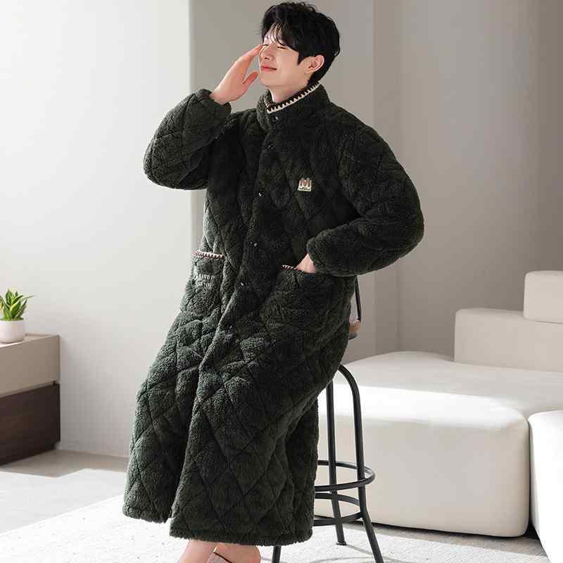 バスローブ メンズ 男性用 冬 あったか 厚手 長袖 ロング丈 部屋着 寝巻き ルームウェア ポリエステル 暖かい 防寒 伸縮性 リラックス 快適 普段使い