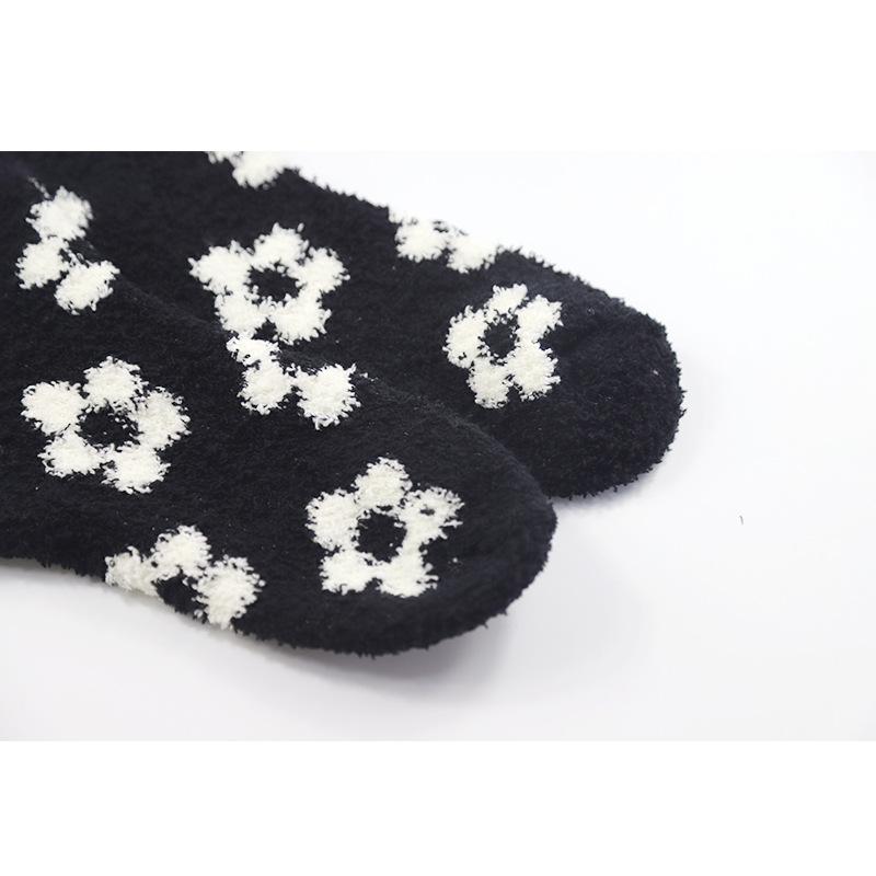 靴下 レディース 中筒靴下 厚手 防寒 保温 ルームソックス パイルソックス 秋冬 ブラック系 35-40(x600)