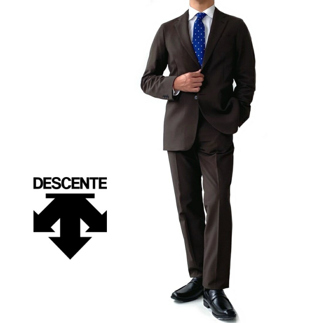 DESCENTE【<strong>デサント</strong>】ストレッチ<strong>スーツ</strong>立体裁断　撥水加工ブラウン　織柄総裏仕立て