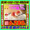 10kgあたり3140円!29年産 宮城県産 つや姫 20kg!玄米,5分,7分,精白米(精米時重量約1割減)【米】【dp】【ne】
