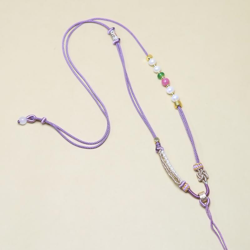 ネックレス パール 手編み ペンダント 調整可能 男女兼用 玉 ペンダント チョーカー 秋香緑 香芋紫 浅咖色 深咖色 藕粉色