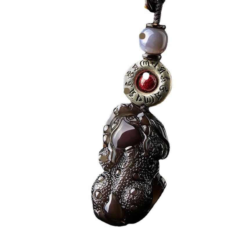 キーホルダー メンズ S925シルバー 六字真言 黒曜石 貔貅 ラッキーアイテム 車 ペンダント