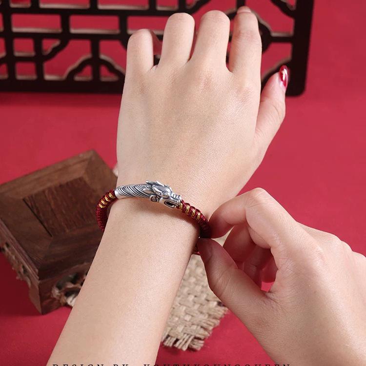 ブレスレット レディース メンズ 本命年 組み紐 手作り ハンドメイド 赤色 アニマルモチーフ2