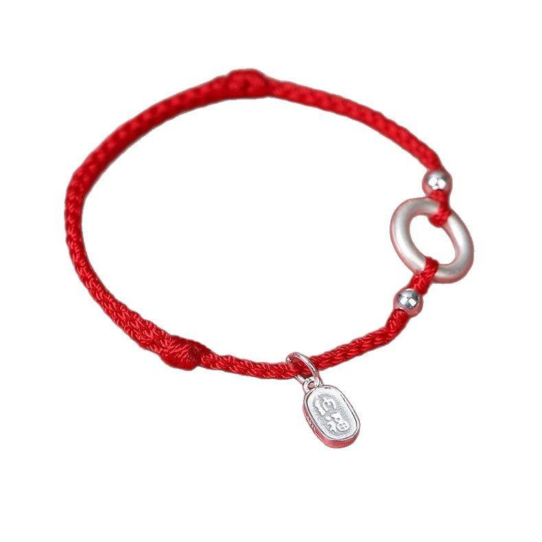ブレスレット ペア シルバー 平安扣 組み紐 ラッキーアイテム 赤紐 招財 縁結び2