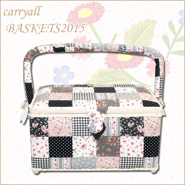 ソーイングバスケット　パッチワークブラック　当店オリジナル carryallBASKETS2015 ◆ ブライダル 結婚式・結婚祝い・出産祝い等のプレゼントにぴったり♪キャリーバスケット 大人向け裁縫箱　贈答向けソーイングボックス【RCP】