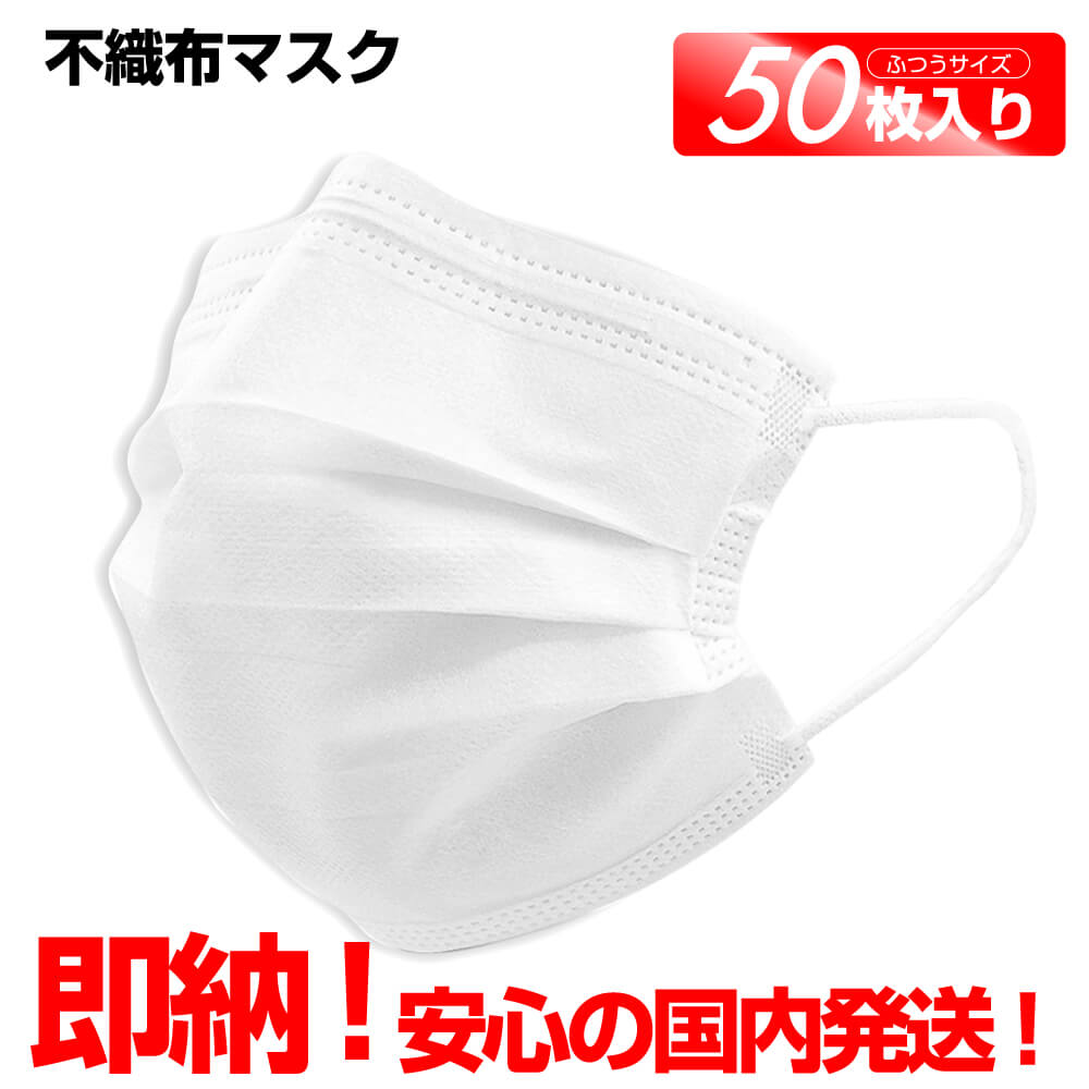 【即納（在庫あり）】原価マスク 50枚入り 2個以上で送料無料 白色 普通サイズ［ マスク 50枚入り 1箱 国内発送 ノーズワイヤー 花粉 細菌 ほこり ハウスダウスト 新型ウイルス飛沫 使い捨て 三段プリーツマスク 不織布マスク キャッシュレス 5％還元 楽天 ］