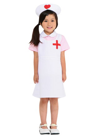 ◆【キッズジョブ看護婦さん120】◆ピンクのブラウスに白いワンピース、女の子らしさ満載の看護婦さんです。ナースキャップには可愛いハートマーク付き!胸の十字もポイントです。※メール便発送不可【キッズ用/子供用コスプレ】