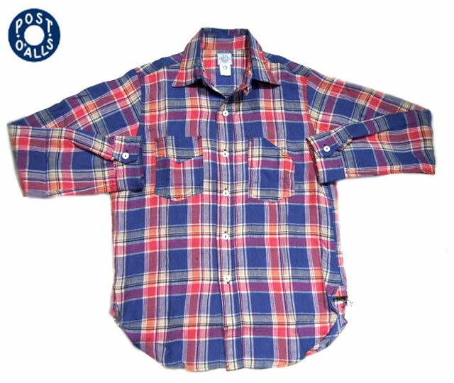 【只今30％OFF！】POST OVERALLS(<strong>ポストオーバーオールズ</strong>）/#3201 1102 LINEN PLAID SHIRTS（リネンプラッド<strong>シャツ</strong>）/red