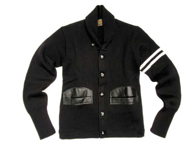 【期間限定30％OFF！】SKOOKUM（スクーカム）/#4PLY 2 LINE SHAWL COLLAR CARDIGAN（ショールカラー・カーディガン）/black