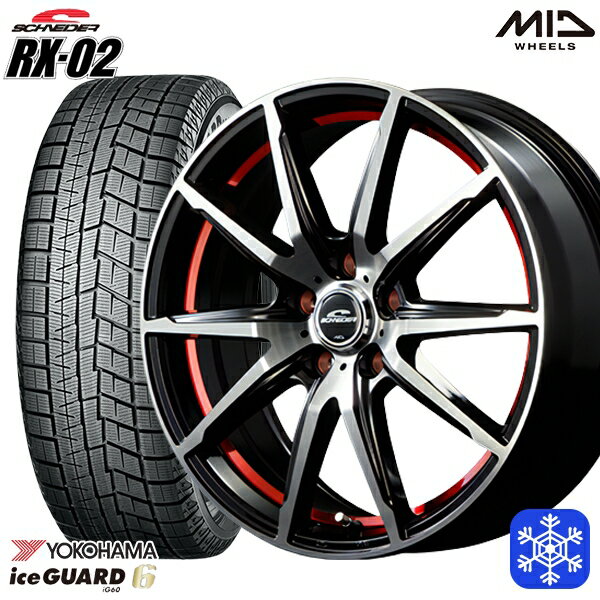 【取付対象】205/55R16 アクセラ リーフ 2022〜2023年製 ヨコハマ アイスガード IG60 MID シュナイダー RX-02 RED 16インチ 6.5J 5穴 114.3 スタッドレスタイヤホイール4本セット 送料無料