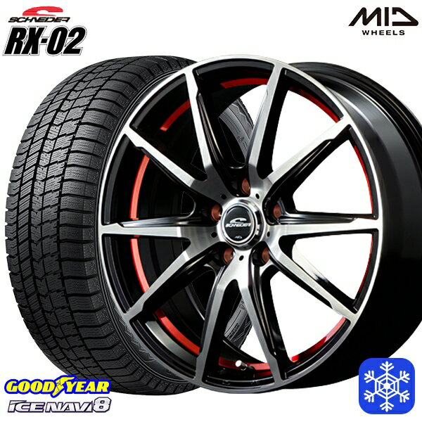 【取付対象】205/55R16 アクセラ リーフ 2022〜2023年製 グッドイヤー アイスナビ8 MID シュナイダー RX-02 RED 16インチ 6.5J 5穴 114.3 スタッドレスタイヤホイール4本セット 送料無料