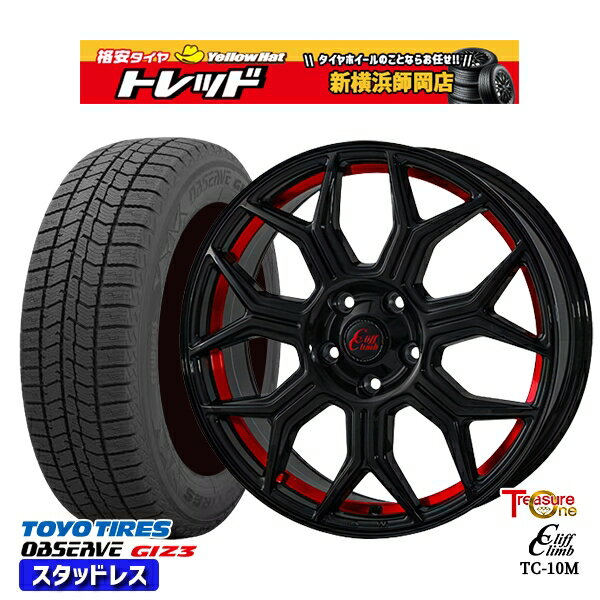225/50R18 ヴェゼル エクストレイル 2024年製 トーヨー オブザーブ ギズ3 トレジャーワン クリフクライム TC10M BK/レッド 18インチ 7.0J 5H114.3 スタッドレスタイヤホイール4本セット