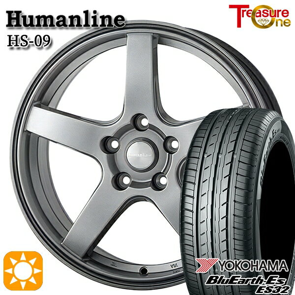【取付対象】エスティマ ヤリスクロス 215/60R16 95H ヨコハマ ブルーアース ES32 トレジャーワン ヒューマンライン HS09 ダークグレー 16インチ 6.5J 5H114.3 サマータイヤホイールセット
