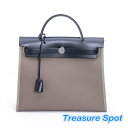 HERMES エルメス エールバッグジップ エトゥープ×ネイビー トワルオヒィシェ×カーフレザー A刻印 新品同様品 送料無料 【トレジャースポット】【中古】