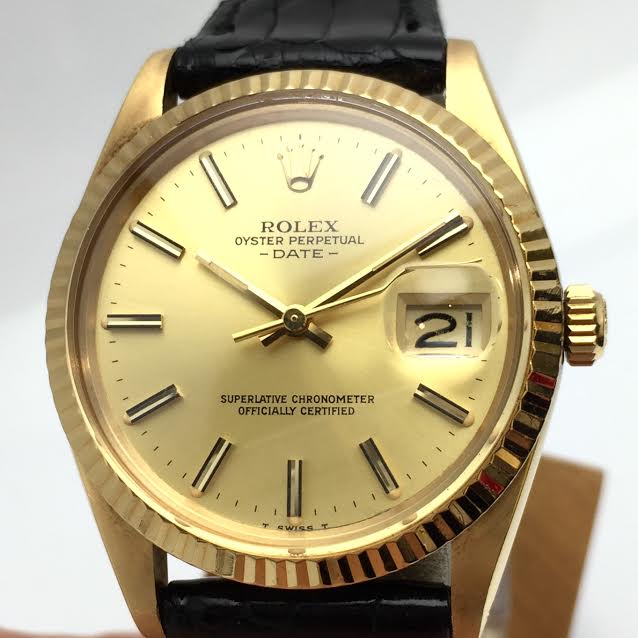 ROLEX　ロレックス　デイト　15038　メンズ　時計　YG　イエローゴールド　無垢　革ベルト　シャンパンゴールド文字盤　1981年