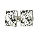 カフスボタン レクタングル 白黒花 cufflinks カフリンクス メンズアクセサリー CF-550039