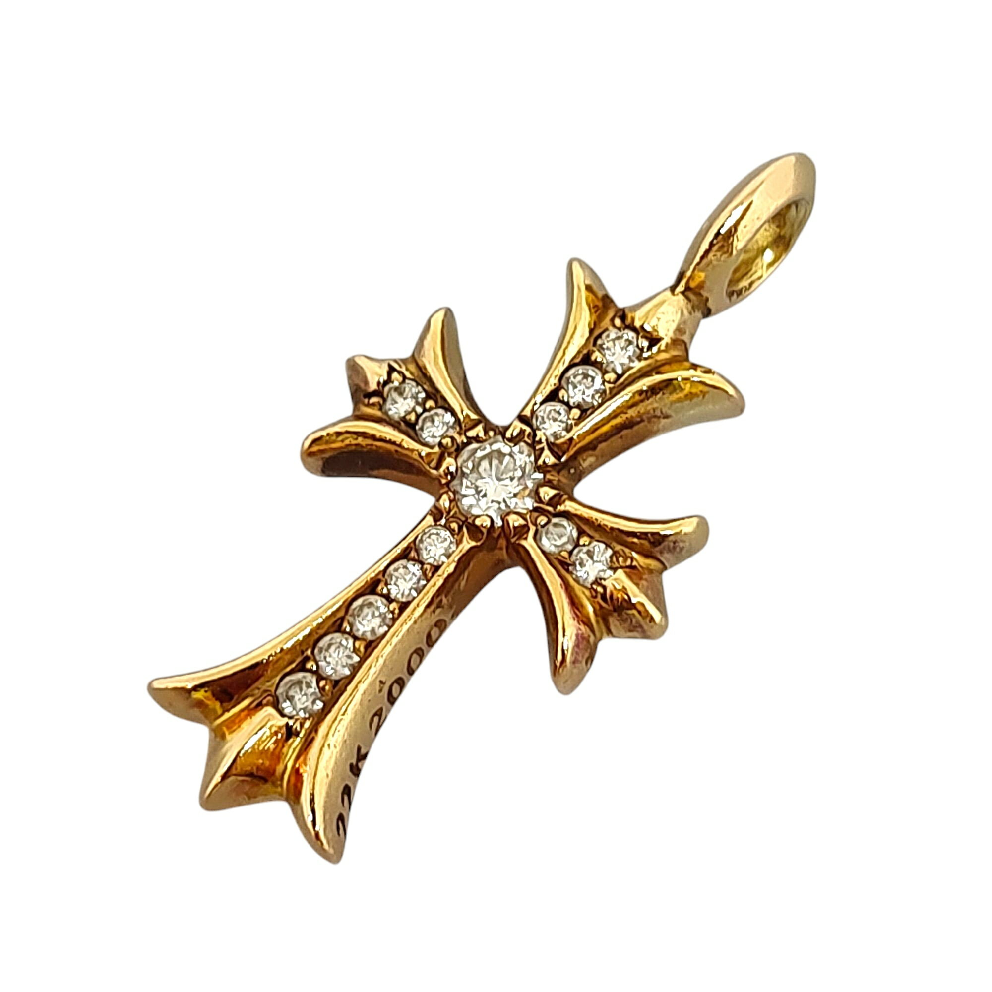 【中古】Chrome Hearts クロムハーツ 22K TNY CRSF P DIA タイニーファット クロス パヴェ ダイヤ ペンダント トップ F ゴールド