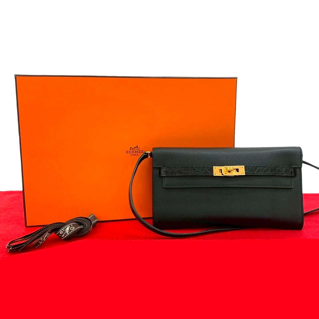 【ポイント2倍】極 美品 箱付 B 刻印 HERMES エルメス ケリーウォレット ロング トゥーゴー タッチ ヴォーエプソン アリゲーター ショルダー 長財布 36565【送料無料】【中古】