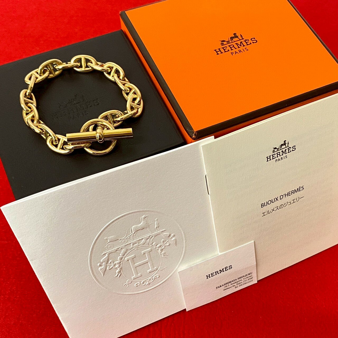 【ポイント2倍】未使用保管品 箱付 HERMES エルメス シェーヌダンクルPM 18コマ K18 チェーン ブレスレット バングル アクセサリー イエローゴールド 477-2【送料無料】【中古】