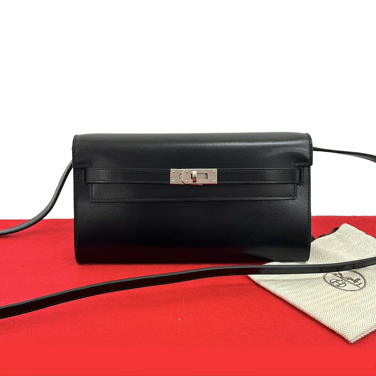 【ポイント2倍】極 美品 B 刻印 HERMES エルメス ケリーロング トゥーゴー ボックスカーフ レザー 本革 長財布 ショルダーウォレット ブラック 05769【送料無料】【中古】