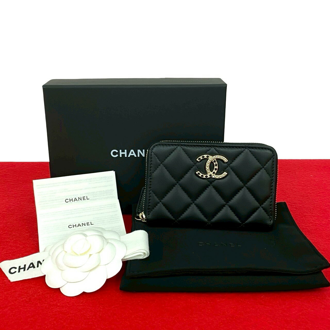 【ポイント2倍】未使用保管品 箱 袋付 シール有 CHANEL シャネル マトラッセ ココマーク ラインストーン ラムスキン コインケース 財布 ブラック 21588【送料無料】【中古】