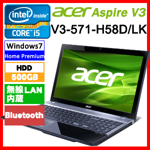 ACER エイサー V3-571-H58D/LK Acer Aspire V3 15.6型ワイド/Core i5/ブルーレイドライブ/HDD500GB/Webカメラ/Bluetooth　V3571H58D【yokohama】