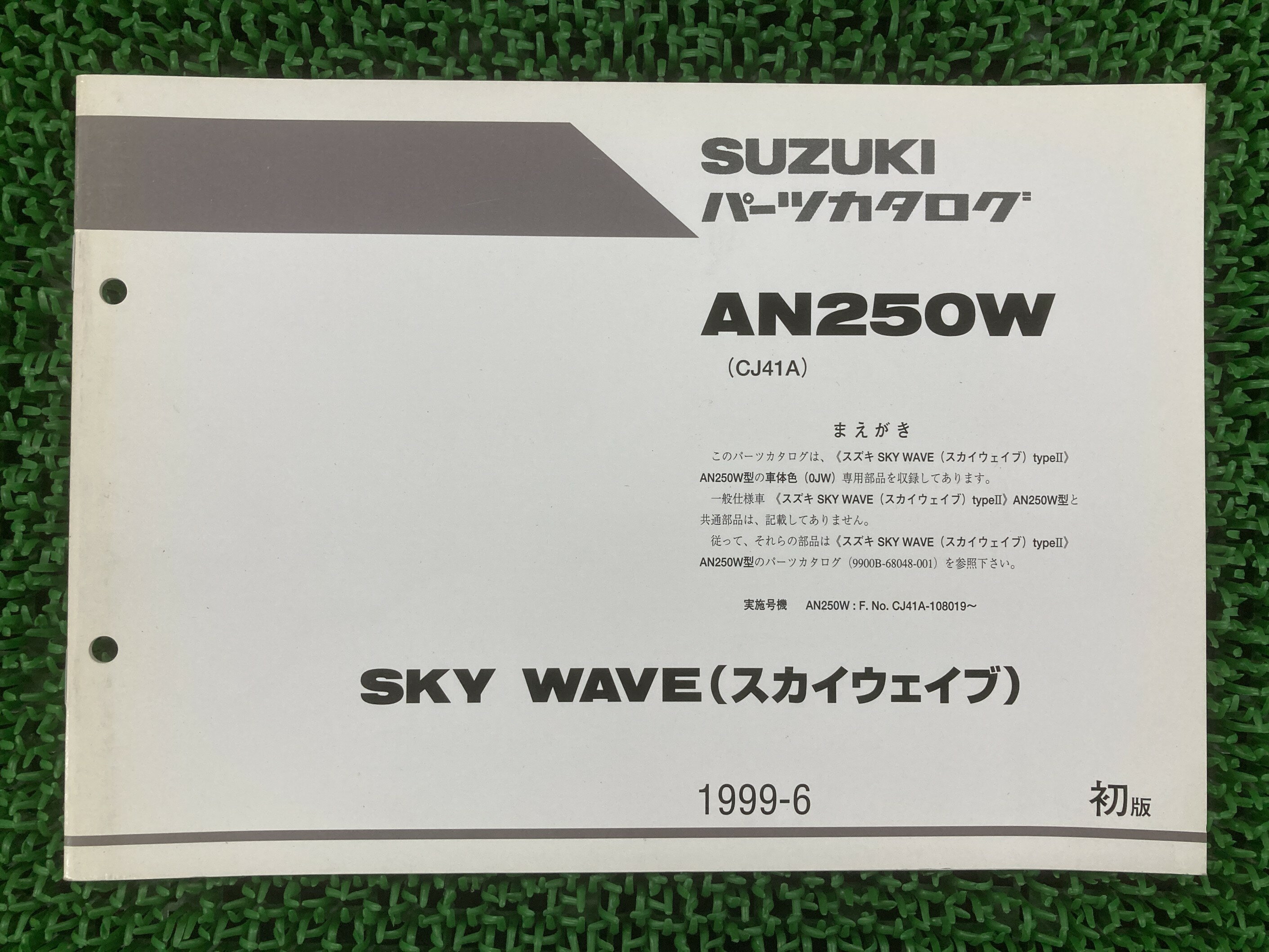 スカイウェイブ250 パーツリスト 1版 スズキ 正規 バイク 整備書 CJ41A 補足版 SKYWAVE AN250W WG 車検 パーツカタログ 整備書 【中古】 2