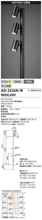 AD-2626H-N 山田照明 照明器具 エクステリア LED一体型ポールライト 投光ポー…...:tss-shop:11110040