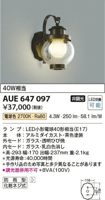 コイズミ照明 住宅用照明器具LEDポーチ灯AUE647097【LED照明】【smtb-k】【w3】【送料無料！】照明器具 屋外用照明 アウトドアライト エクステリアライト ポーチライト LED