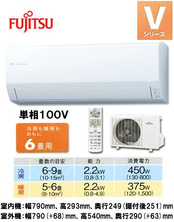 富士通 住宅用エアコンVシリーズ(2012)AS-V22B (おもに6畳用)《現金払い専用商品》