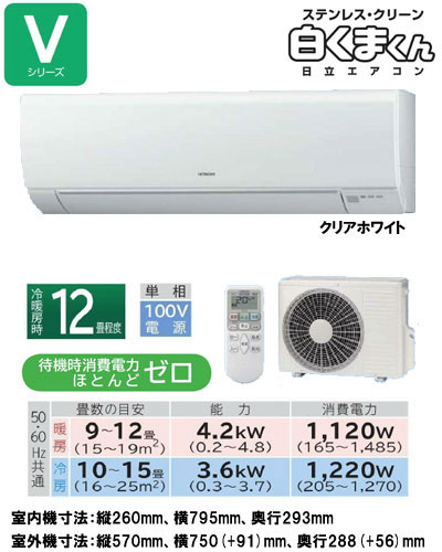 日立 住宅用エアコン Vシリーズ(2012)RAS-V36B(W) (おもに12畳用)《クレジット払い専用商品》